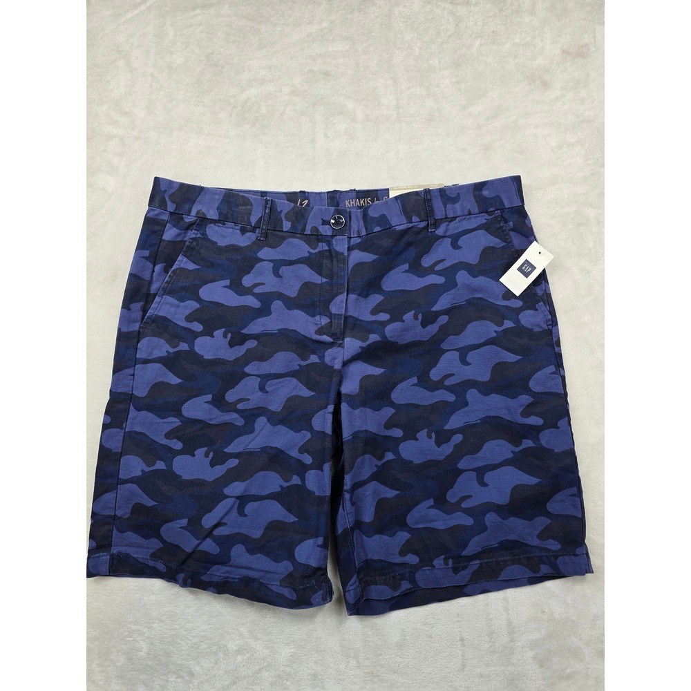 Gap Shorts Womens 12 Blue Camo Cotton Boyfriend Roll-Up Khakis NEW - Picture 2 of 10